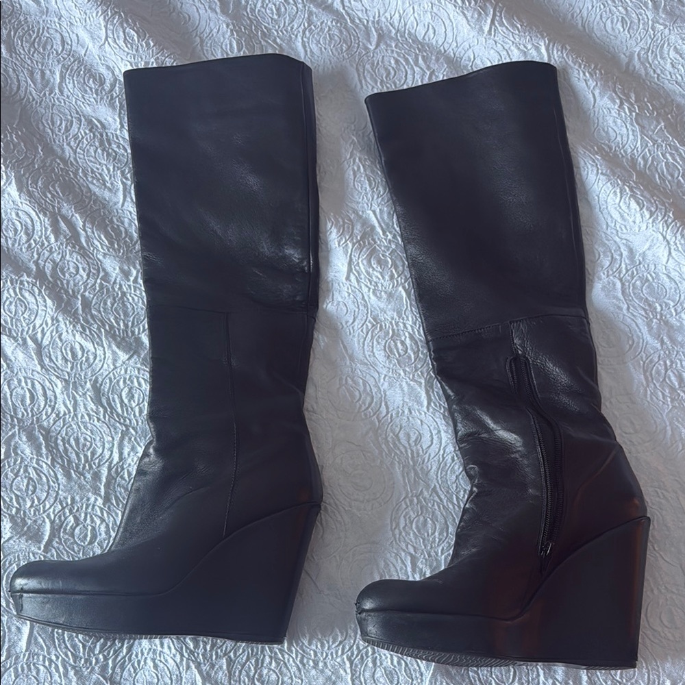 Stuart weitzman leather knee high wedge boots